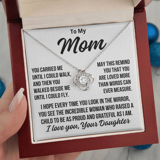 To Mom From Daughter "Loved More Than Words Can Measure..." Love Knot Necklace