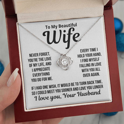 To My Wife "I Hold Your Hand..."Love Knot Necklace