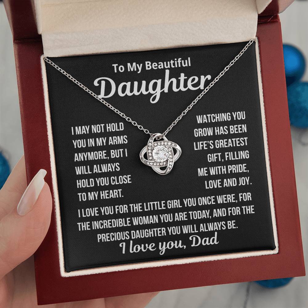 To My Daughter "Hold you close to my heart..." Love Knot Necklace