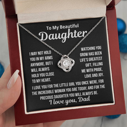 To My Daughter "Hold you close to my heart..." Love Knot Necklace