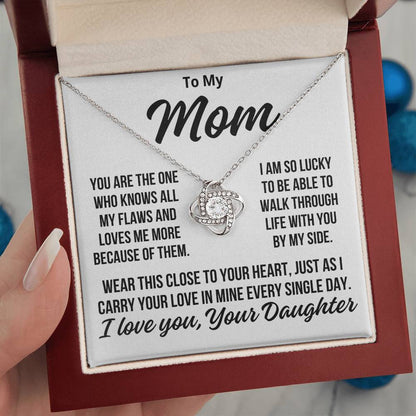 To Mom From Daughter "Wear This Close To Your Heart..." Love Knot Necklace