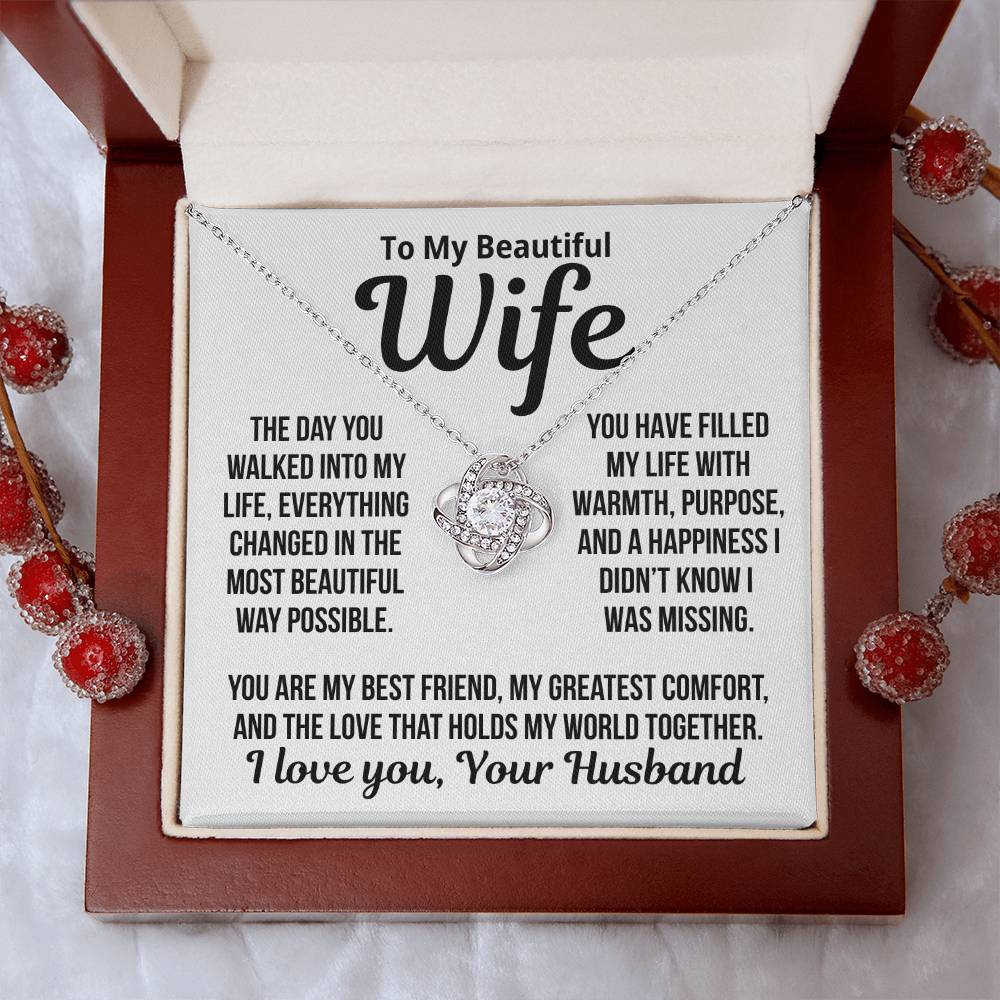 To My Wife "Love That Holds My World Together..." Love Knot Necklace