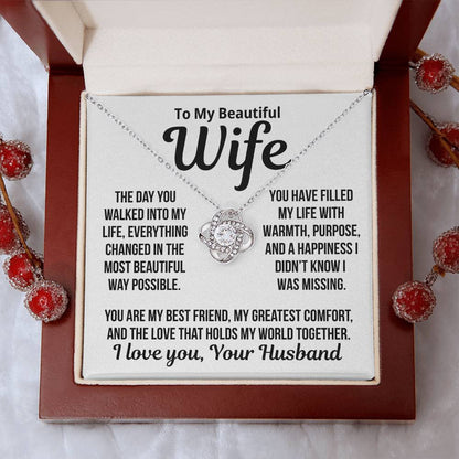 To My Wife "Love That Holds My World Together..." Love Knot Necklace