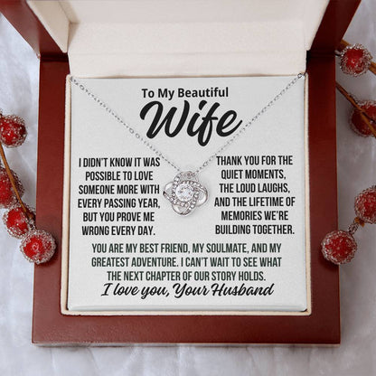 To My Wife "Lifetime Of Memories..." Love Knot Necklace