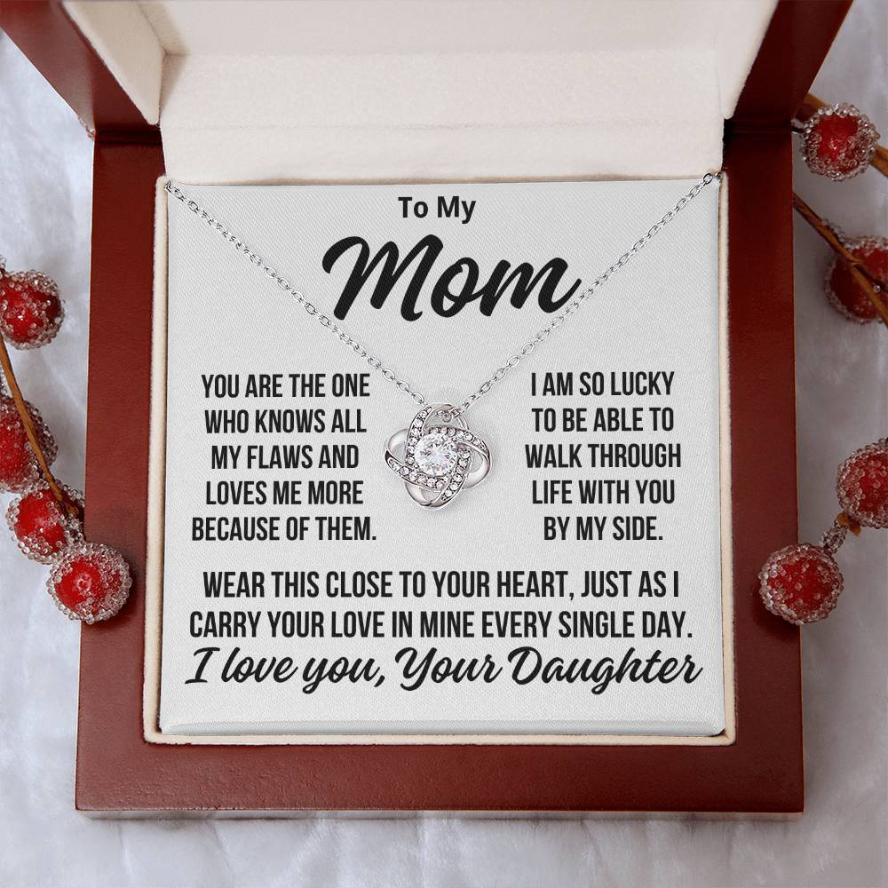 To Mom From Daughter "Wear This Close To Your Heart..." Love Knot Necklace