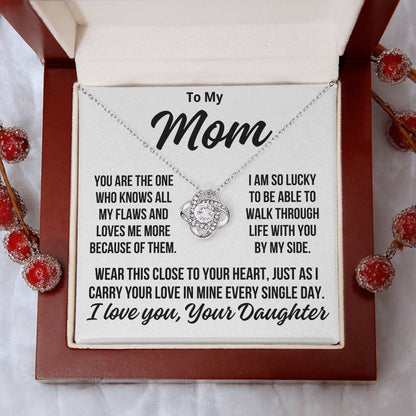 To Mom From Daughter "Wear This Close To Your Heart..." Love Knot Necklace