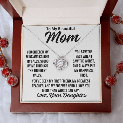 To Mom From Daughter "I Love You More Than Words..." Love Knot Necklace