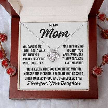 To Mom From Daughter "Loved More Than Words Can Measure..." Love Knot Necklace
