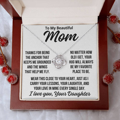 To Mom From Daughter "Your Hug Is My Favorite Place..." Love Knot Necklace