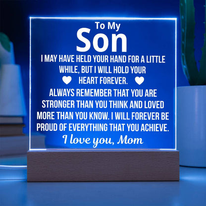 To Son From Mom "Forever Proud.." Acrylic Plaque With LED Base