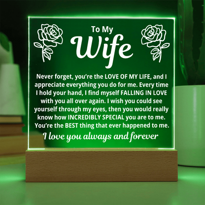 To My Wife "You're The Love Of My Life..." Acrylic Plaque With LED Base