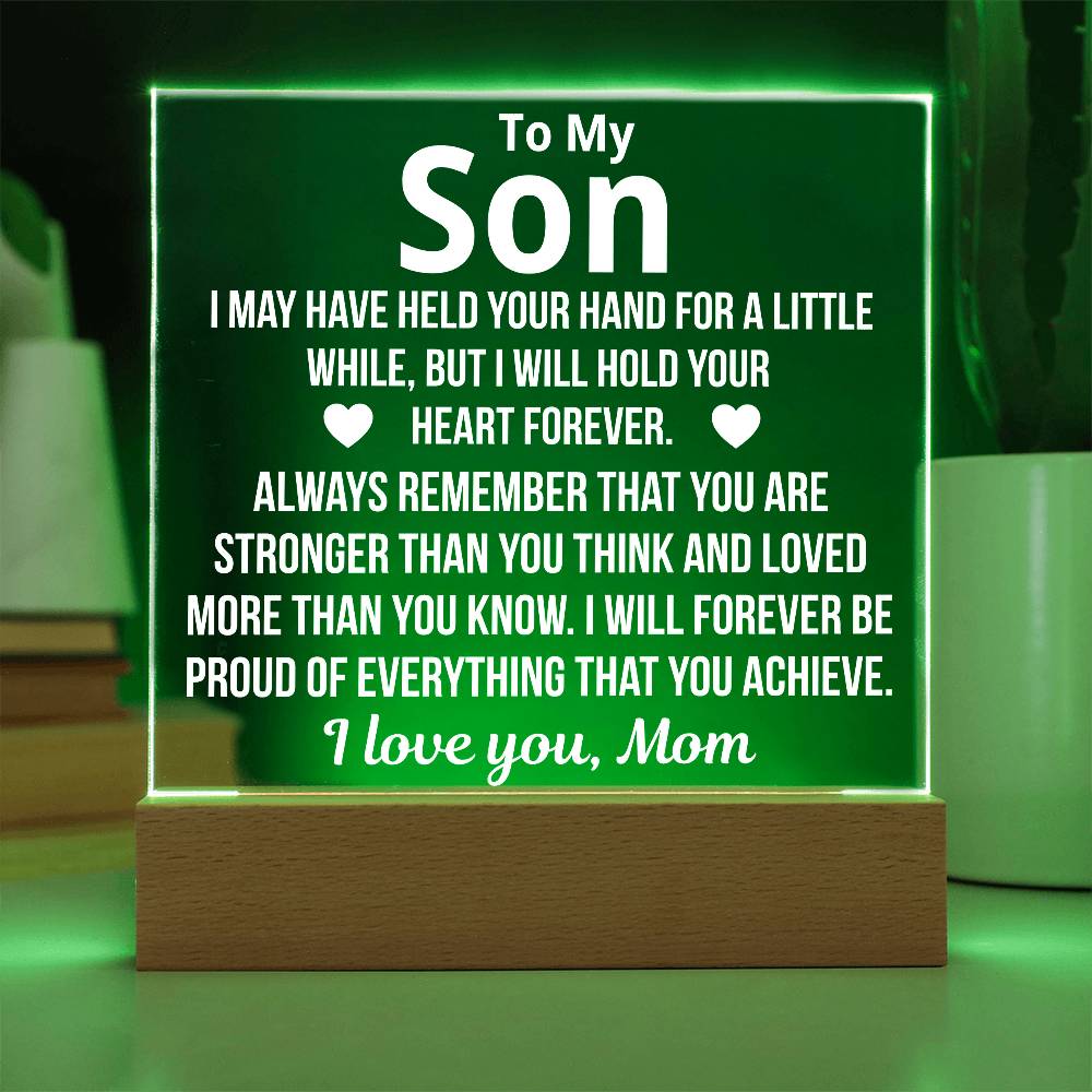To Son From Mom "Forever Proud.." Acrylic Plaque With LED Base