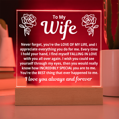To My Wife "You're The Love Of My Life..." Acrylic Plaque With LED Base