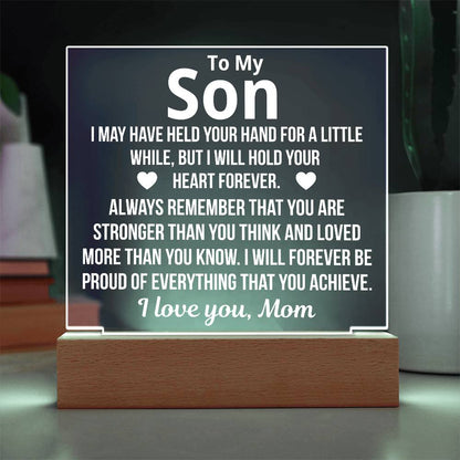 To Son From Mom "Forever Proud.." Acrylic Plaque With LED Base