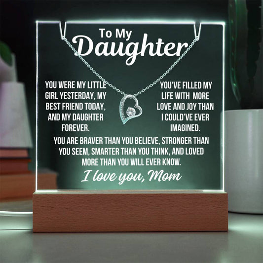 To Daughter From Mom "Love and Joy..." Acrylic Plaque With LED Base and  Necklace