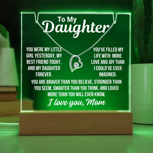 To Daughter From Mom "Love and Joy..." Acrylic Plaque With LED Base and  Necklace