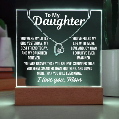To Daughter From Mom "Love and Joy..." Acrylic Plaque With LED Base and  Necklace