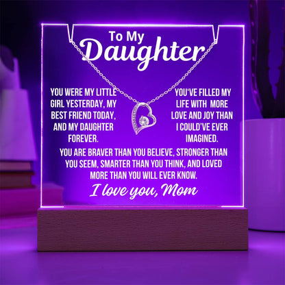 To Daughter From Mom "Love and Joy..." Acrylic Plaque With LED Base and  Necklace