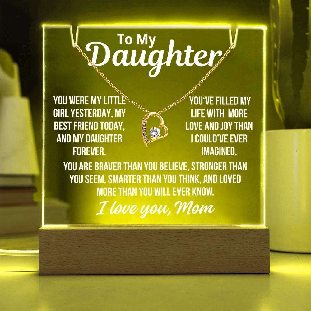 To Daughter From Mom "Love and Joy..." Acrylic Plaque With LED Base and  Necklace