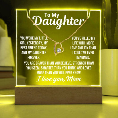 To Daughter From Mom "Love and Joy..." Acrylic Plaque With LED Base and  Necklace