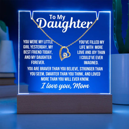 To Daughter From Mom "Love and Joy..." Acrylic Plaque With LED Base and  Necklace