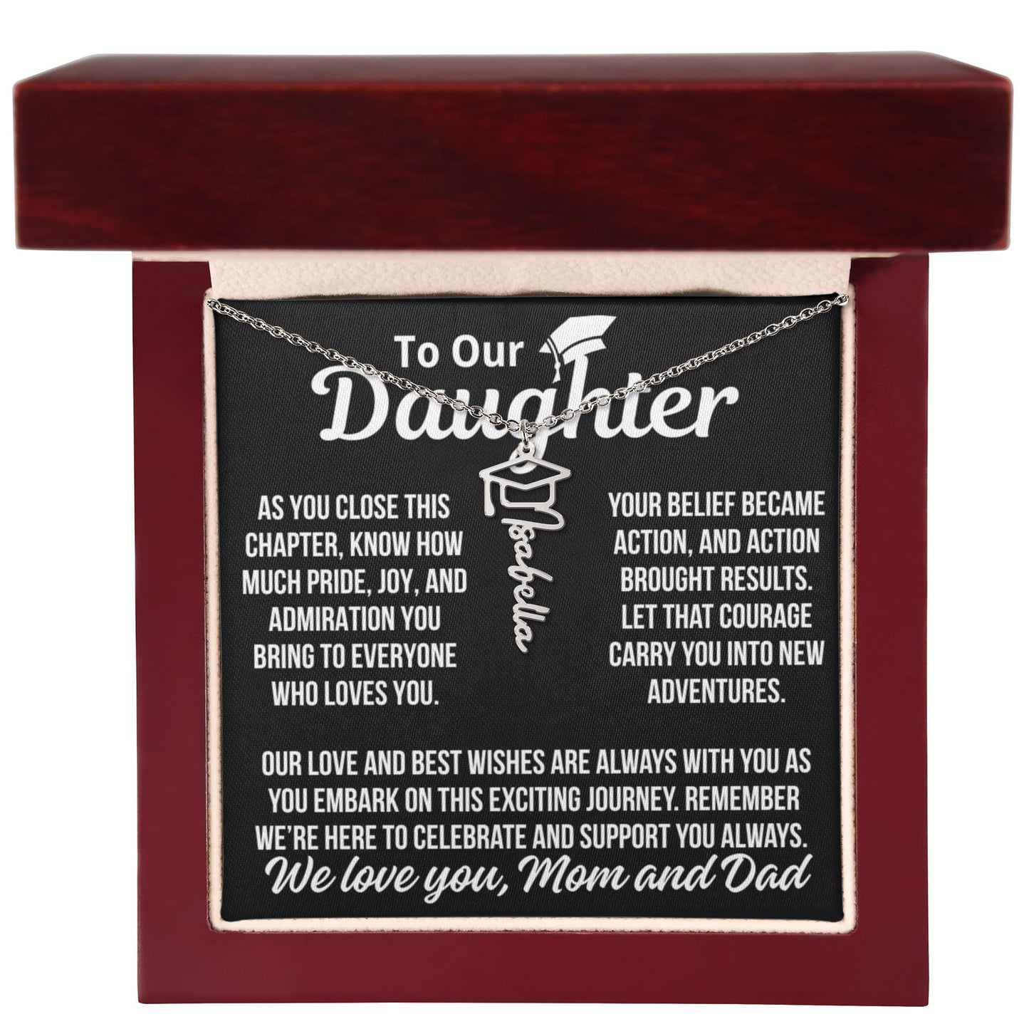 To Daughter From Mom and Dad "Pride and Joy" Custom Name Graduation Necklace