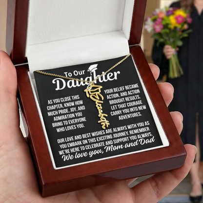 To Daughter From Mom and Dad "Pride and Joy" Custom Name Graduation Necklace