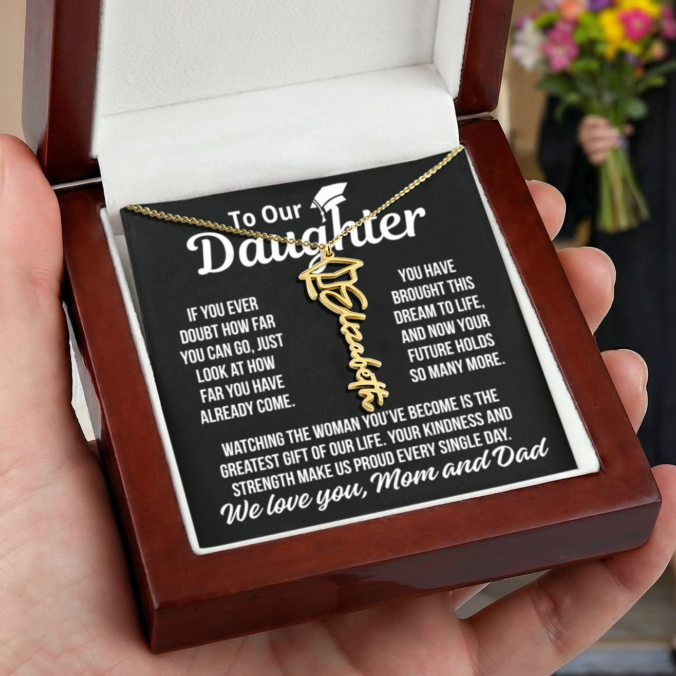 To Daughter From Mom and Dad "Greatest Gift" Custom Name Graduation Necklace