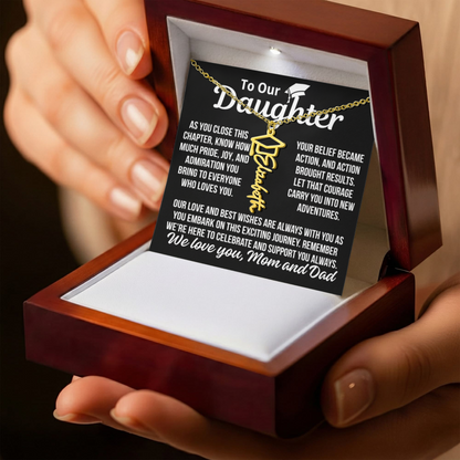 To Daughter From Mom and Dad "Pride and Joy" Custom Name Graduation Necklace