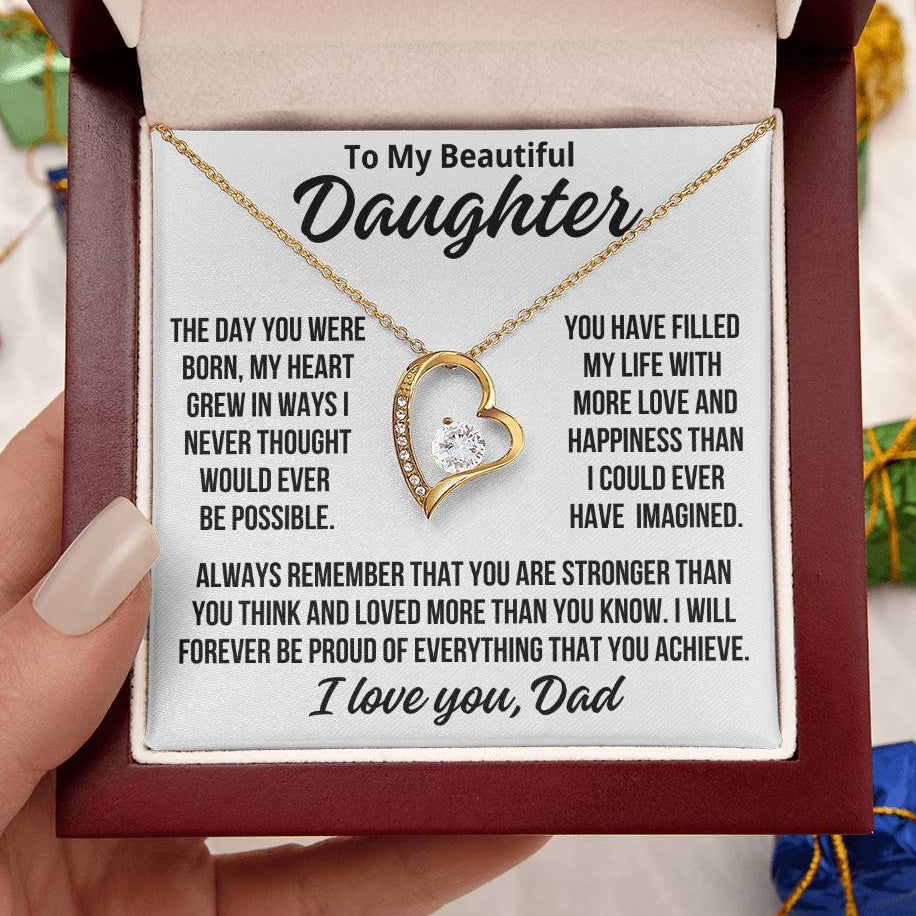 To My Daughter From Dad "Forever Proud..." Zirconia Necklace